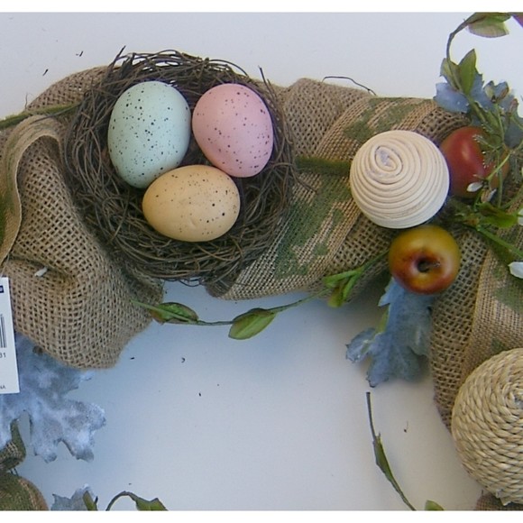 Easter Wreath Burlap Home Decor Apples Eggs Nest Flowers Greenery Spring Country - Picture 3 of 8